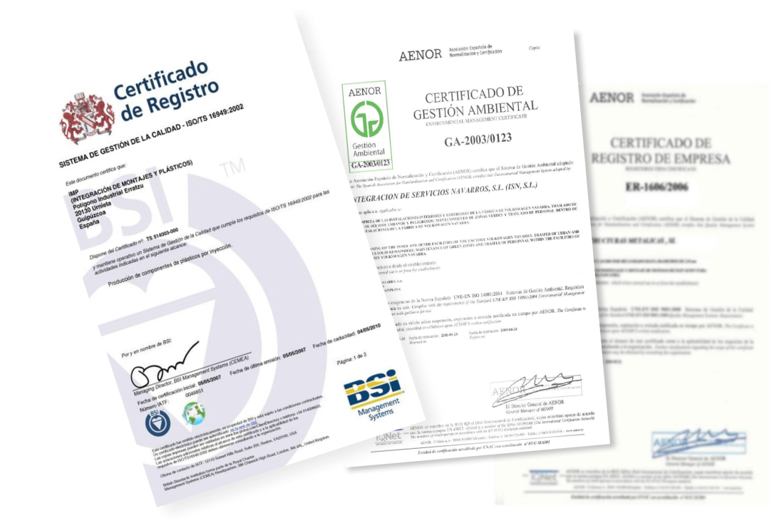 certificados de calidad del Grupo ISN